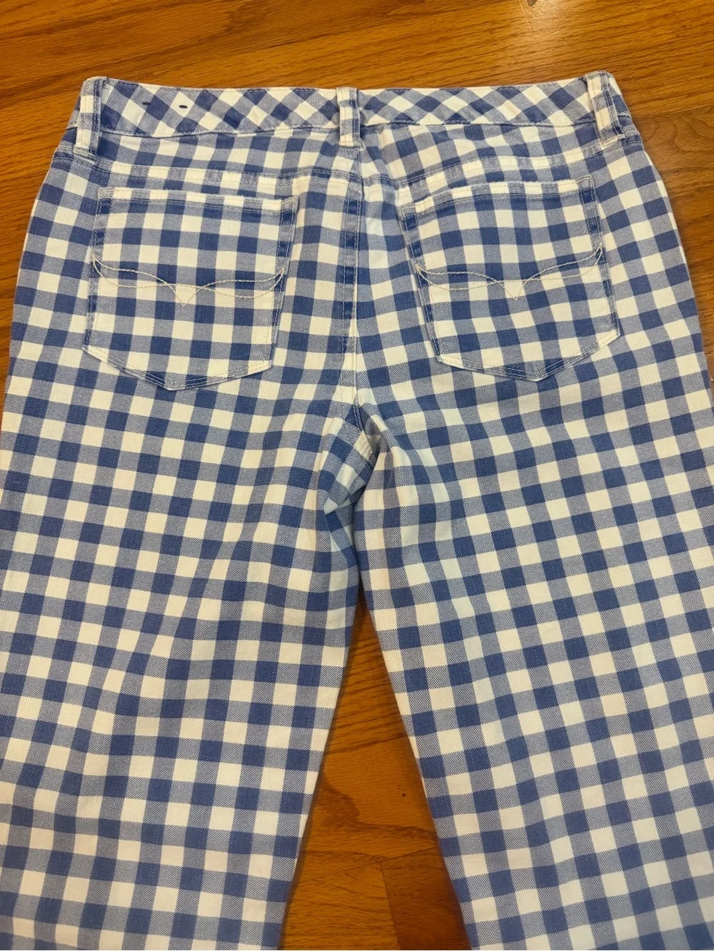 Y2K Ralph Lauren Girls Gingham Check High-Rise Jeans in Blue and White 16